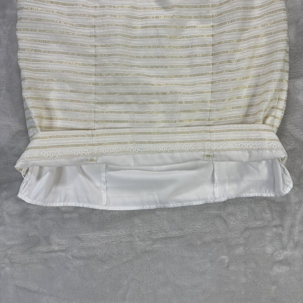 Lilly Pulitzer Henley Dress Womens 0 Cream Gold Metallic Stripe Organza Preppy - Picture 4 of 13